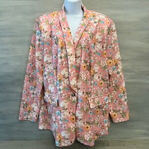 SHEIN Curve Pink Multi Color Floral Print One Button Blazer Size 3XL GC
